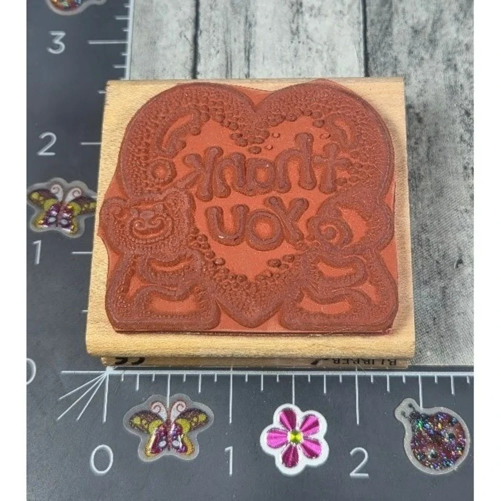 Rubber Stampede Thank You Bears Heart Love 725E Rubber Stamp Wood #J59
